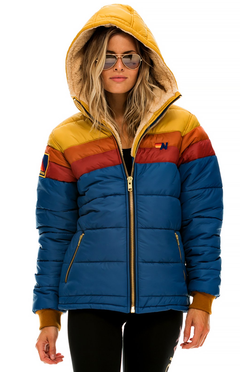 TREKKER HOODED PUFFER JACKET - SEA // RED - UNISEX