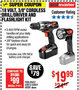 18 Volt 3/8 in. Cordless Drill/Driver And Flashlight Kit