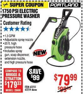 1750 PSI 1.3 GPM Electric Pressure Washer
