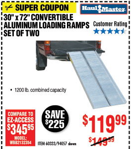 1200 lb. Capacity 30-1/4 in. x 72 in. Convertible Aluminum Loading Ramp