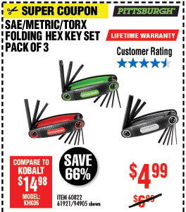 3 Pc SAE/Metric/Torx Folding Hex Key Set