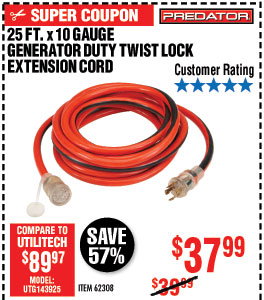 25 ft. x 10 Gauge Generator Duty Twist Lock Extension Cord