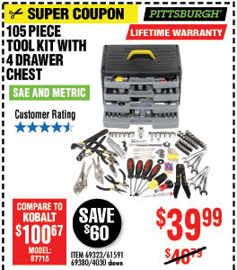 105 Pc Tool Kit with 4-Drawer Chest