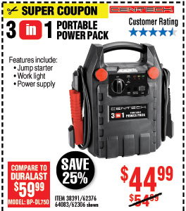 3-in-1 Portable Power Pack with Jump Starter