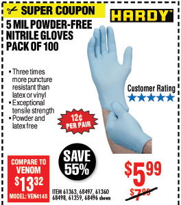 5 mil Nitrile Powder-Free Gloves 100 Pc Medium