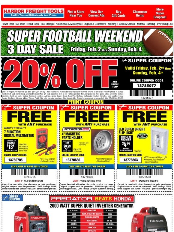 Harbor Freight Tools: Touchdown! Super Savings | Milled