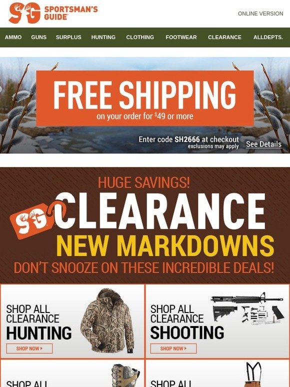 Sportsman's Guide Clearance Steals New Markdowns, Huge Savings! Milled