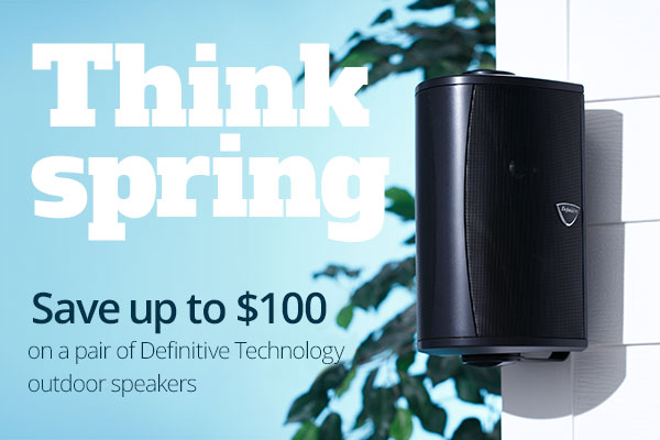 Think spring//Save up to $100 on Definitive Technology outdoor speakers