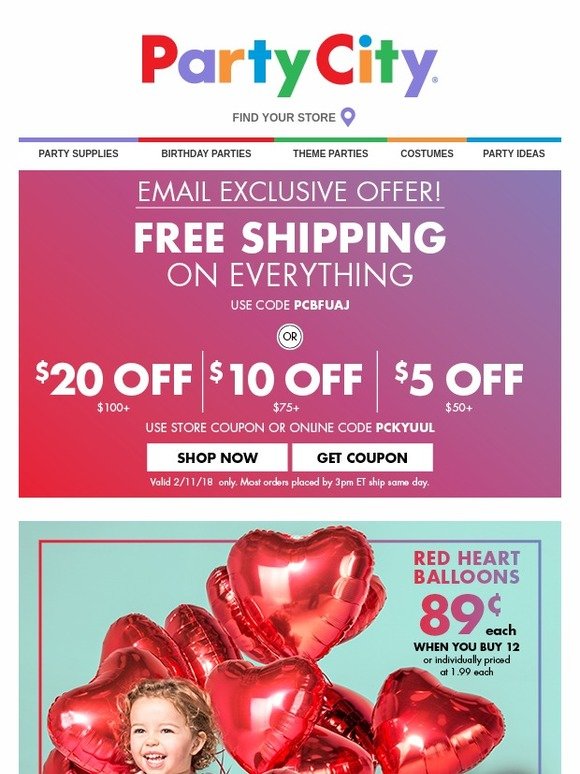 Party City Email Exclusive! FREE Shipping, No Minimum! Milled