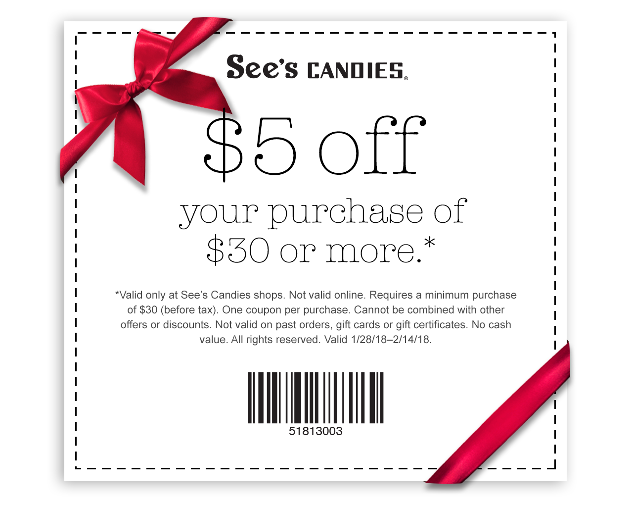 30% Off See's Candies Coupon December 2023