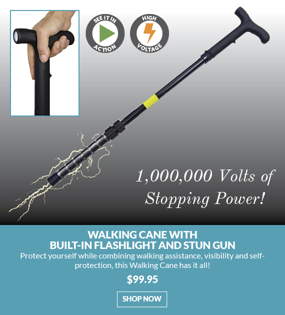 Sporty's Preferred Living Walking Cane with Builtin Flashlight and Stun Gun Milled