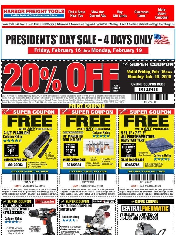 Harbor Freight Tools Special Offer • Presidents' Weekend Sale Milled