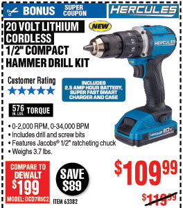 20V Lithium Cordless 1/2 In. Compact Hammer Drill/Driver
Kit
