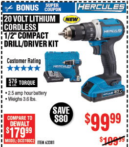 20V Lithium Cordless 1/2 In. Compact Drill/Driver Kit