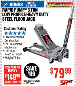 3 ton Low Profile Steel Heavy Duty Floor Jack with Rapid Pump®