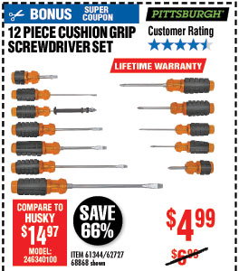 12 Pc Cushion Grip Screwdriver Set