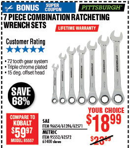 7 Pc Metric Combination Ratcheting Wrench Set