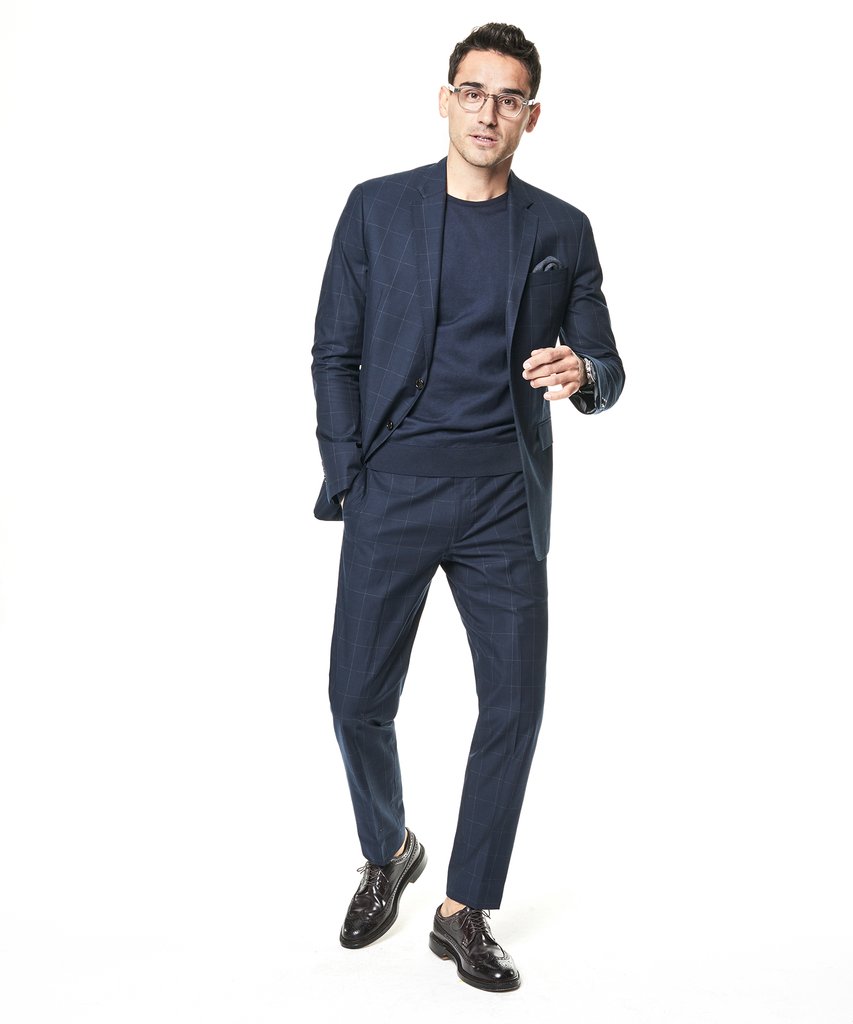 SUTTON WINDOWPANE COTTON SUIT JACKET IN NAVY