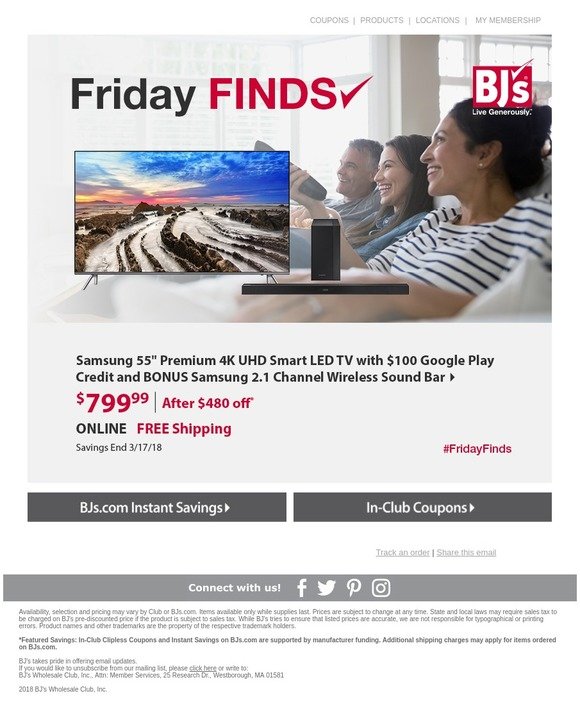 BJs Wholesale Club Save 480 on a Samsung 55" Premium 4K UHD Smart LED