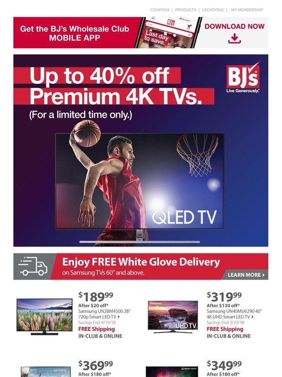 BJs Wholesale Club Up to 40 off Samsung Premium TVs Milled