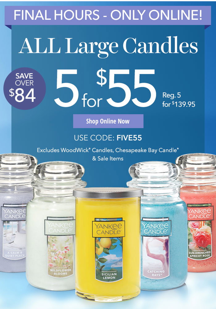 Yankee Candle Company FINAL HOURS 5 for 55—Lg. Candles—Click Quick! Milled