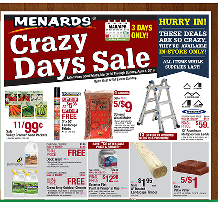 Menards Crazy Days Sale Happening Now Milled