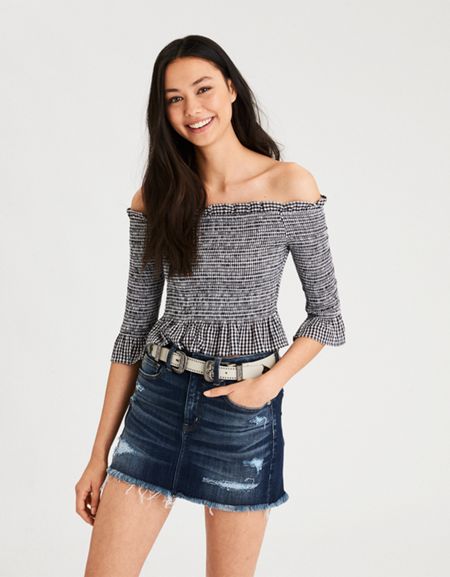 american eagle smocked off the shoulder top