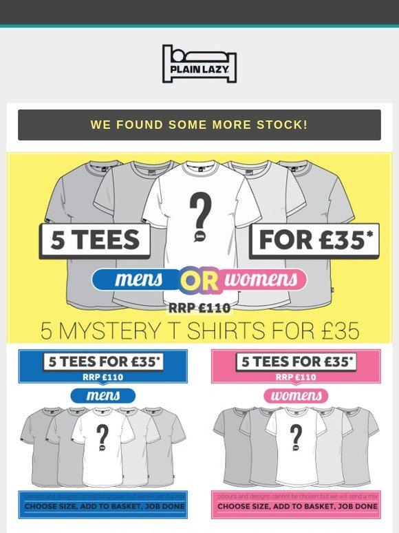 5 MYSTERY T SHIRTS FOR £35 - MORE STOCK ADDED!