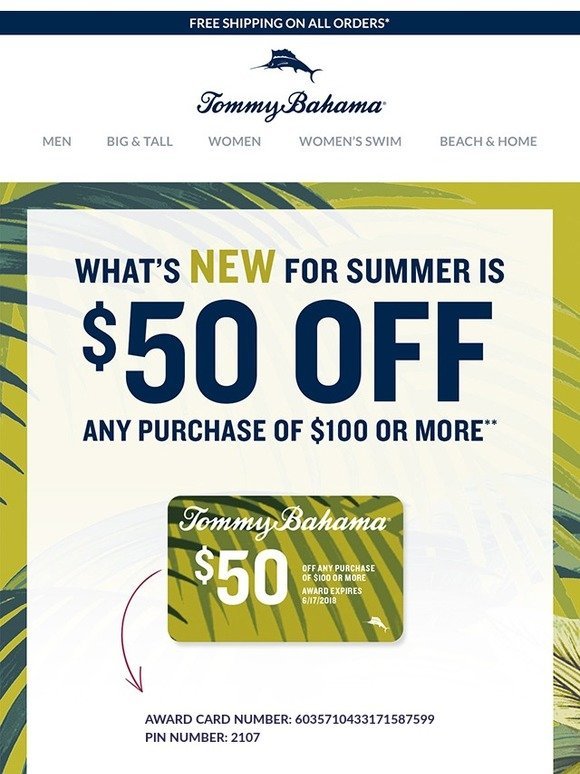 Tommy Bahama: Your $50 Award Card is 