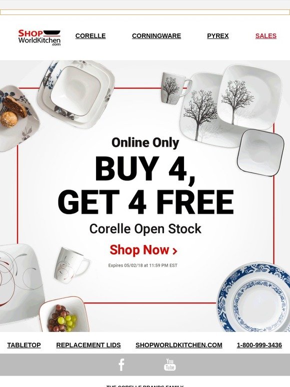 Corningware Corelle & More Outlets 2 Days Only Buy 4 Get 4 Free