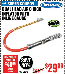 Dual Head Straight Air Chuck Inflator with Inline Gauge