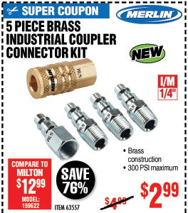 5 Pc Brass Industrial Coupler Connector Kit