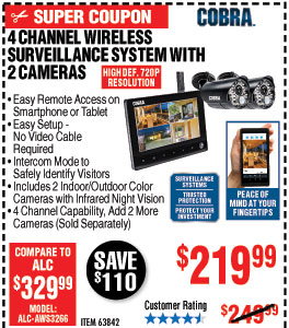 4 Channel Wireless Surveillance System with 2 Cameras