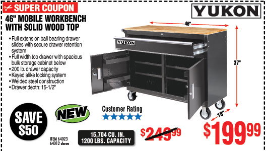 46 in. Mobile Storage Cabinet with Wood Top