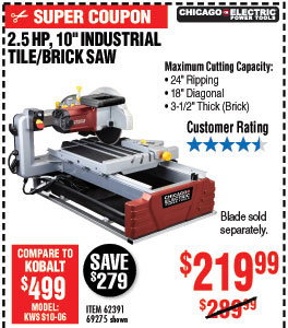 10 in. 2.5 HP Tile/Brick Saw