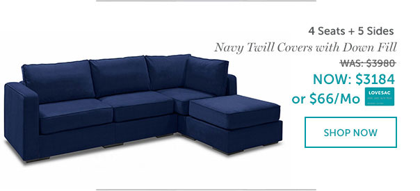 4 Seats + 5 Sides | Navy Twill Covers with Down Fill | Was $3980, NOW $3184 | SHOP NOW >>