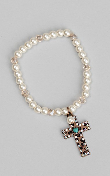 Southern Junkie Bling Leopard Cross with Turquoise Heart Bracelet