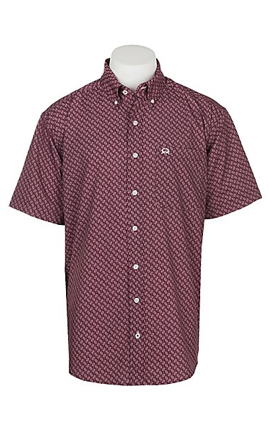 Cinch Men's Burgundy Geo Print Arena Flex Woven Western Shirt