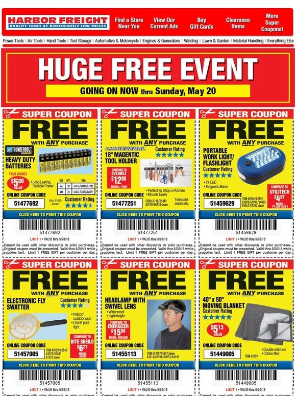 Harbor Freight Tools REMINDER • Your FREE Gift Coupons Expire Soon