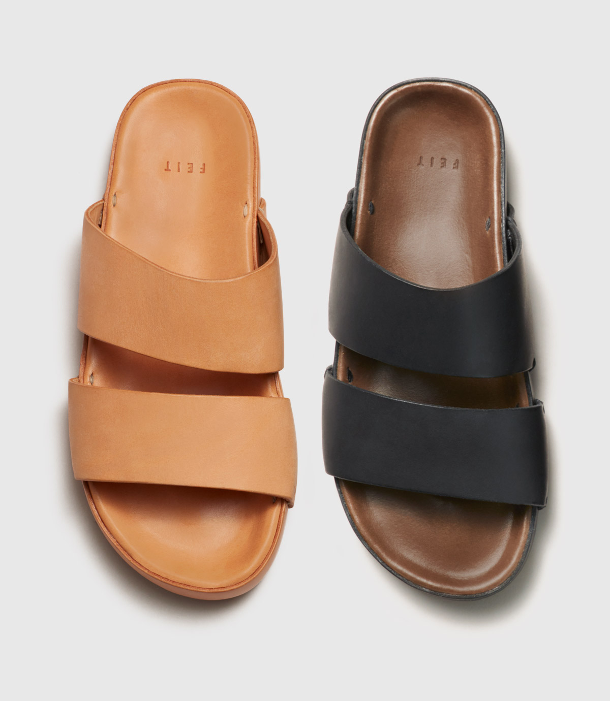 Two Strap Leather Sandals Tan by FEIT