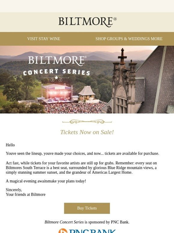 Biltmore Estate Biltmore Concert Series Tickets Now on Sale Milled