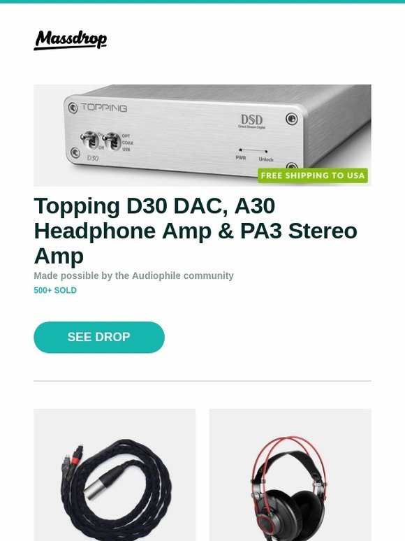 Massdrop: Topping D30 DAC, A30 Headphone Amp & PA3 Stereo Amp, Venture