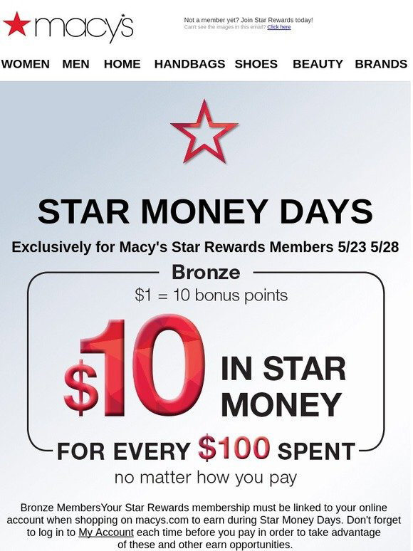 Macy's Star Money Days are back for Star Rewards members! Milled