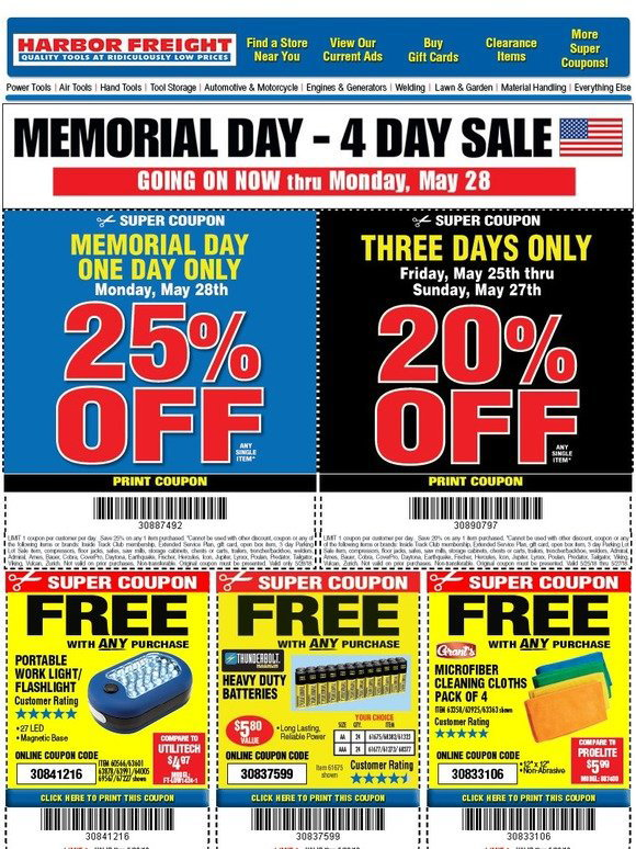 Harbor Freight Tools DONT • Memorial Day 4 Day Sale Going On