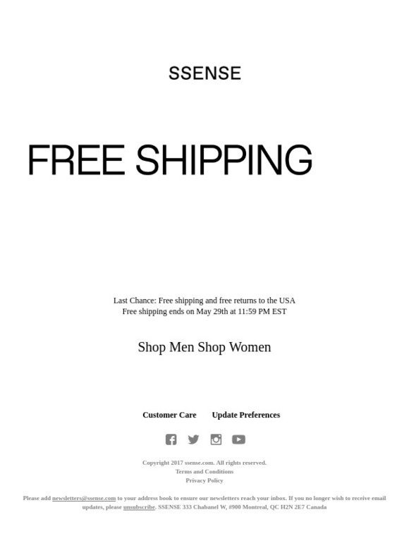 ssense free shipping
