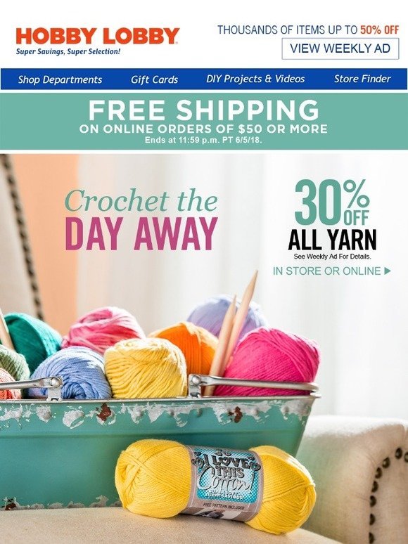 Hobby Lobby Free Shipping + All Yarn on Sale = 👍 Milled