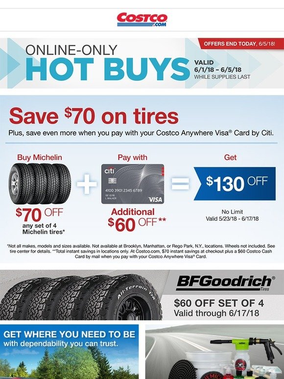Costco 70 OFF Any Set of 4 Michelin Tires! Plus Hot Buys Ending 6/5