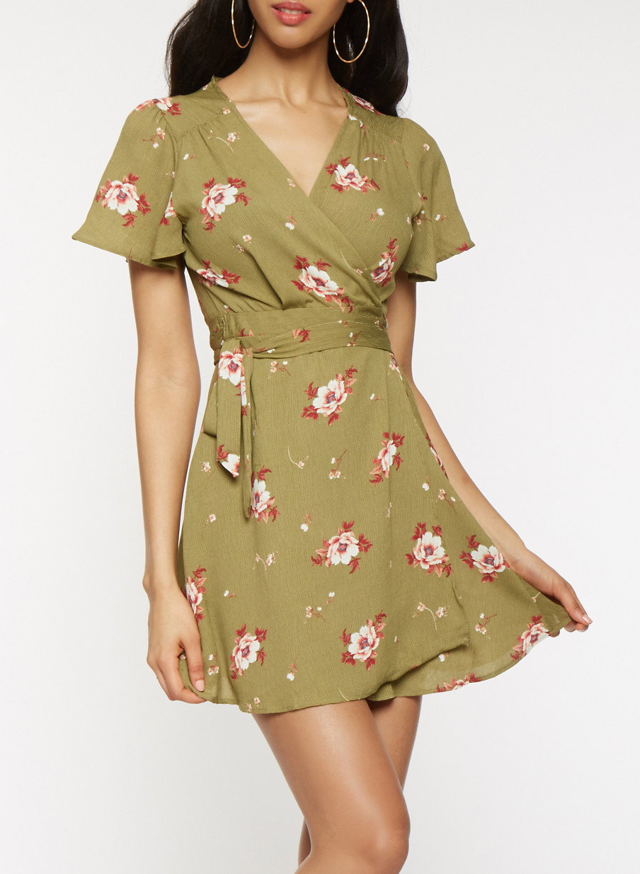 Floral Mini Wrap Dress