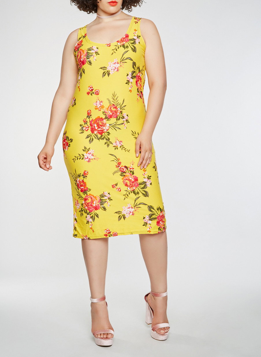 Plus Size Soft Knit Floral Midi Tank Dress