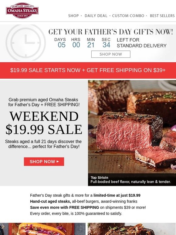 Omaha Steaks FREE SHIPPING + 19.99 Specials Milled